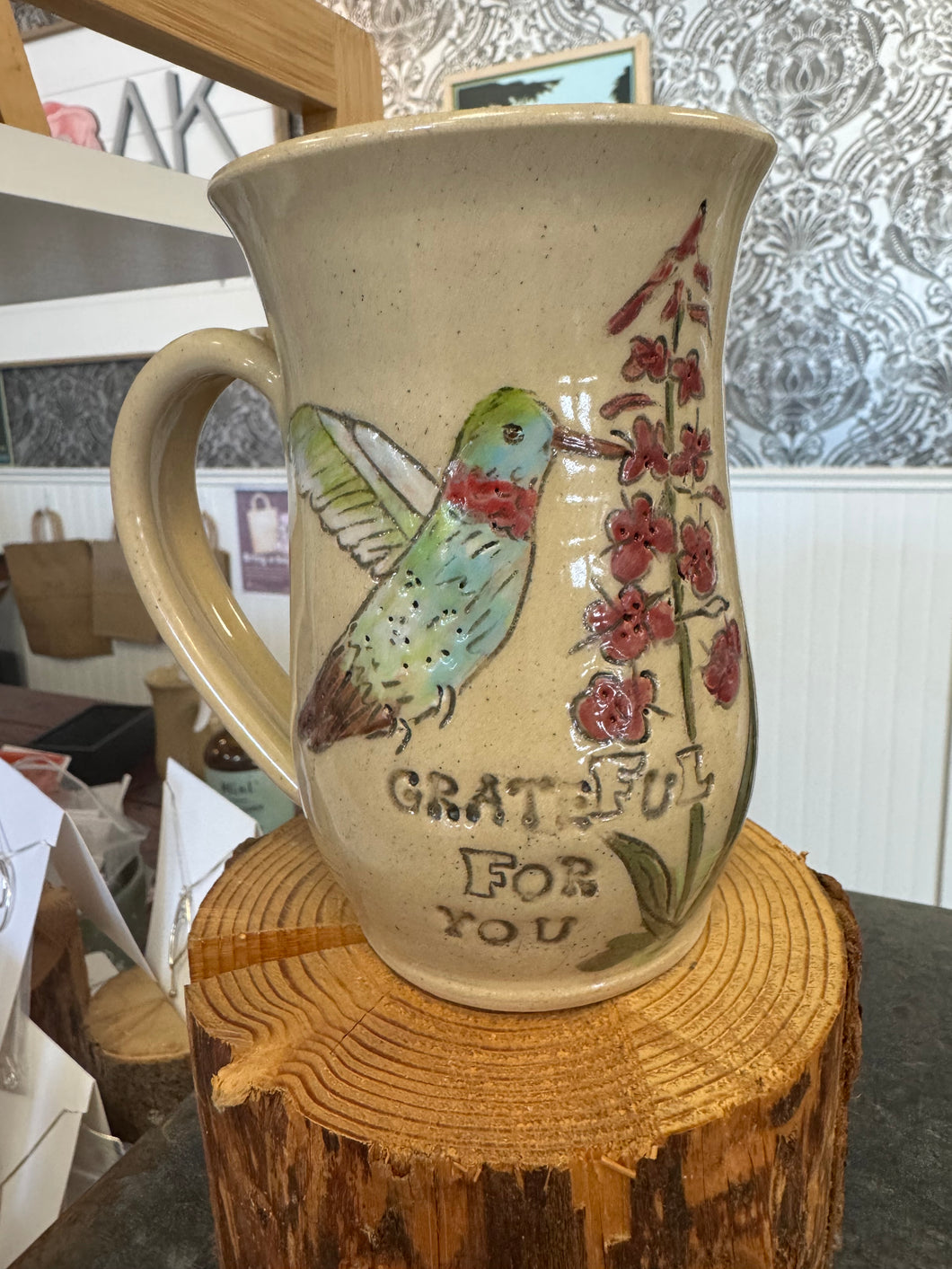 Hummingbird Grateful For You - Funky Fungus Pottery