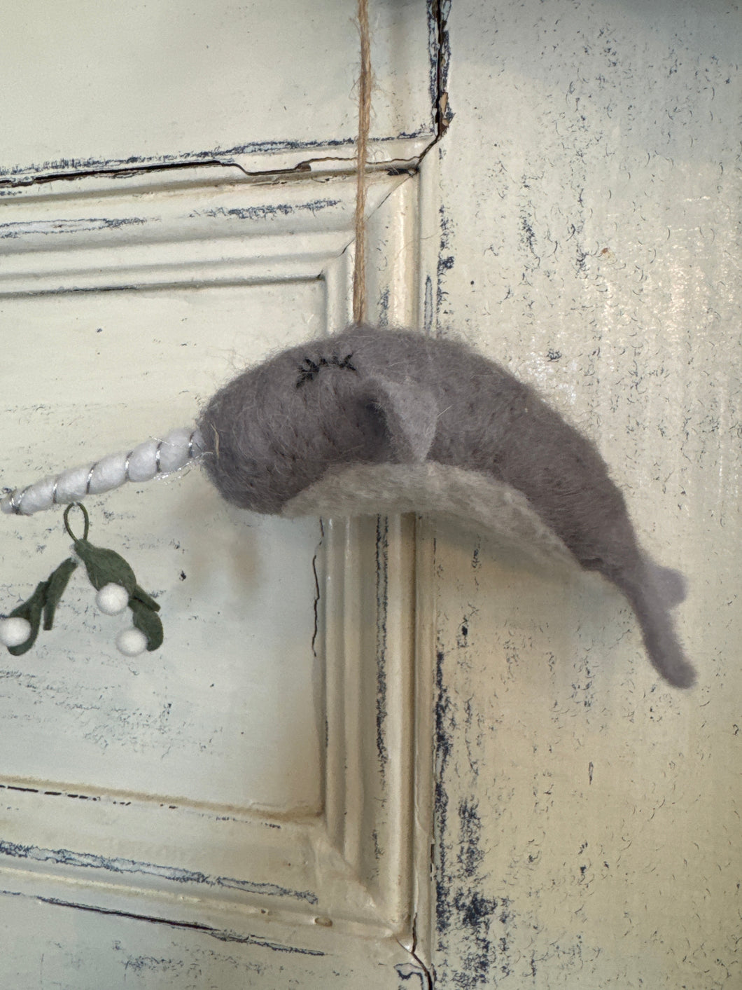 Felt Narwhal with Mistletoe Ornaments