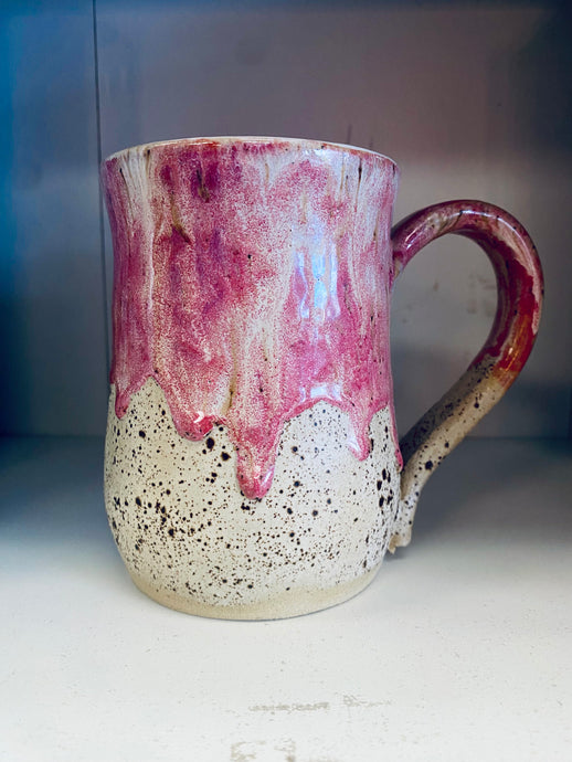 Large Pink and Speckled Rustic Pottery Mug