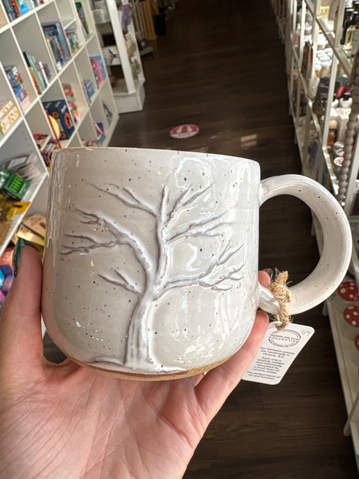 White Dream Slip Tree Mug - Hands on Clay