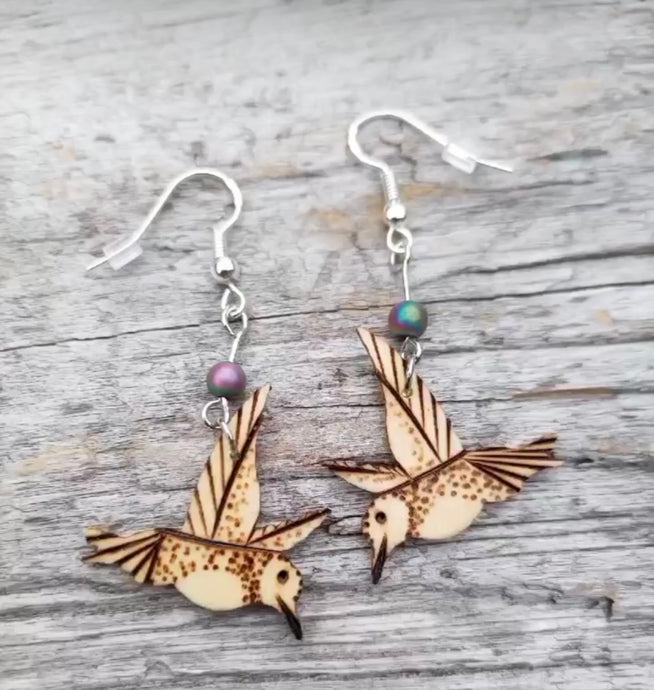 Wood Burned Hummingbird Earrings