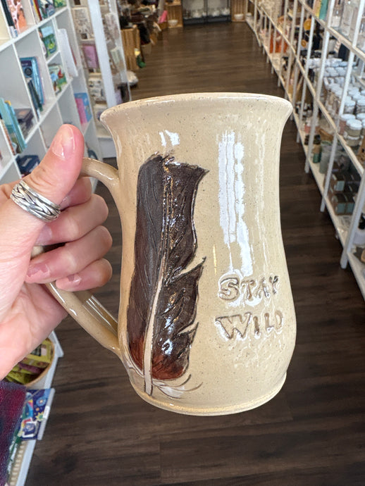 Stay Wild Feather Mug  - Funky Fungus Pottery