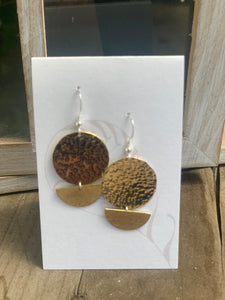 Brass Moon Disc Hammered Earrings - Elements Gallery