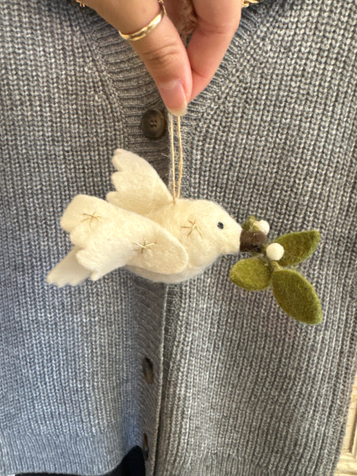 Felt Winter White Dove of Peace Ornaments