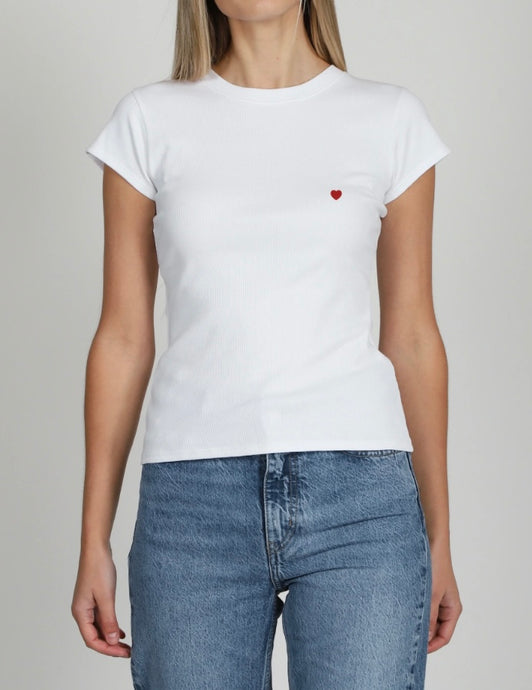 Heart Ribbed Fitted Tee - Brunette The Label