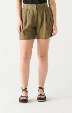 Bermuda Khaki Green Linen Trouser Short - Curvy