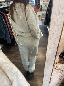 All Over Heart Oversized Joggers - Pebble Grey with White - Brunette The Label