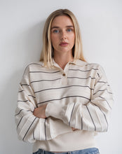 Load image into Gallery viewer, Knit Polo Shirt - Cream &amp; Black Stripe - Brunette The Label