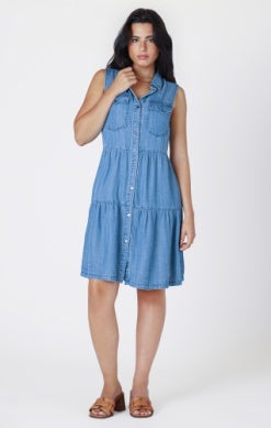 Tiered Utility Mini Dress - Blue Wash