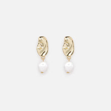 Load image into Gallery viewer, Crumpled Golden Earrings with Pearl Charm