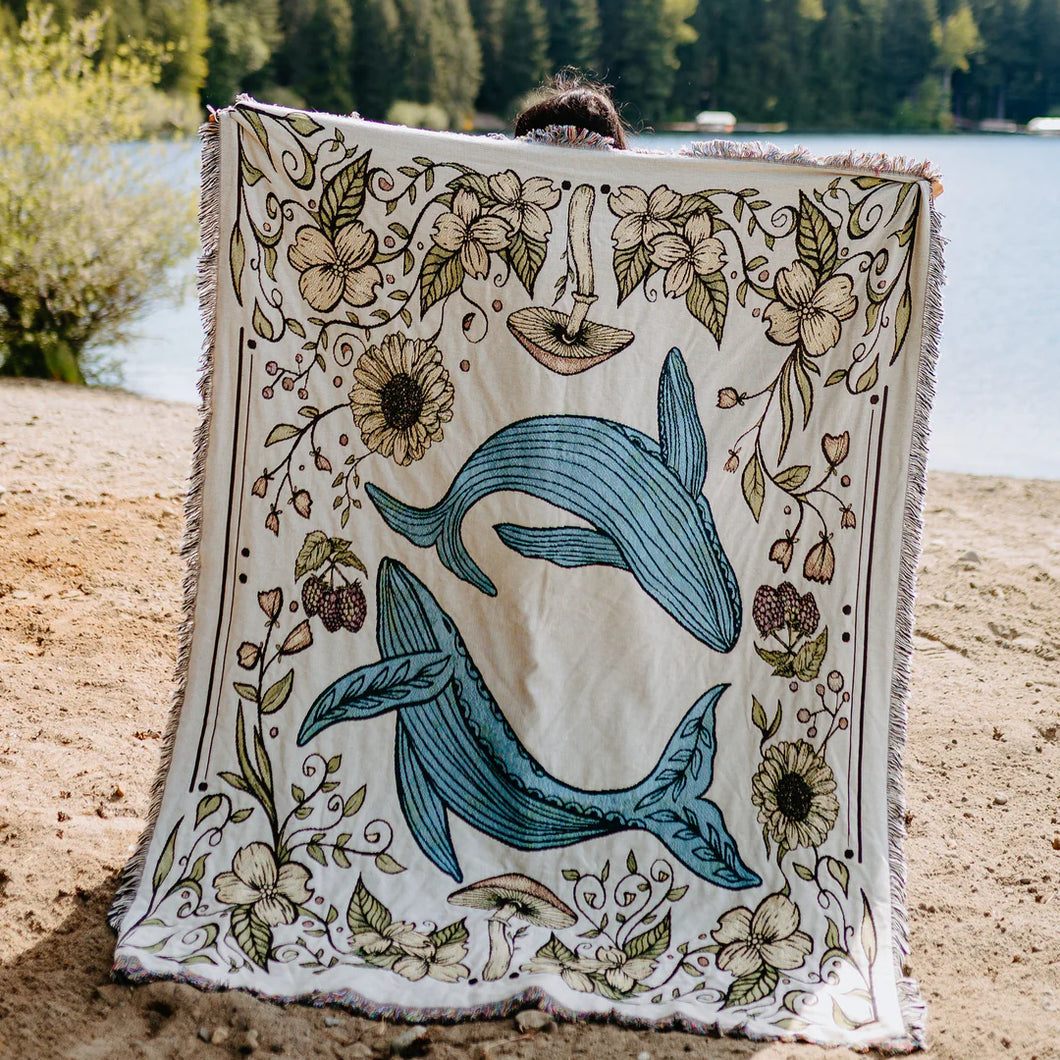 Land And Sea Humpback Whales Woven Blanket 100% Cotton