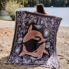 Load image into Gallery viewer, Land And Sea Humpback Whales Woven Blanket 100% Cotton