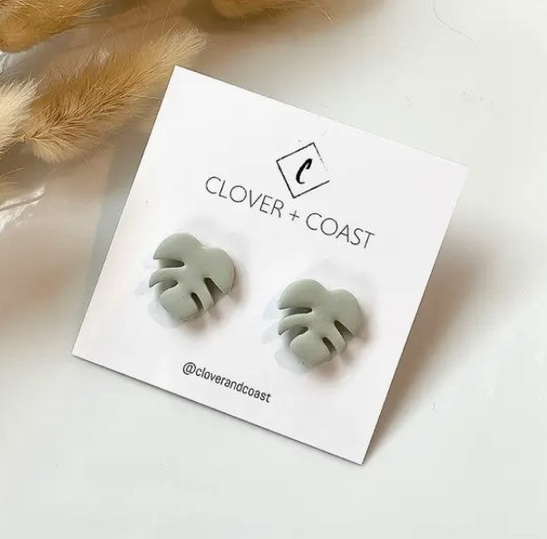 Polymer Clay Monstera Stud Earring
