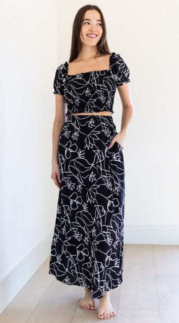 Fleur Two Piece Skirt in Black Floral - Priv Clothing
