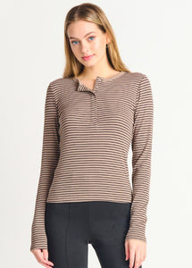 Buttoned Mini Ribbed Knit Top - Dex