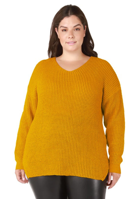 V-Neck Bevelled Hem Sweater - Dex Curvy