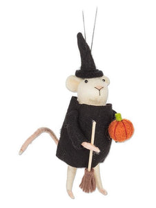 Witch Mouse with Pumpkin Ornament