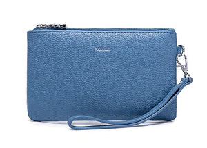 Paris Double Zip Pouch - Muted Blue Pebbled