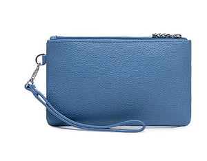 Paris Double Zip Pouch - Muted Blue Pebbled