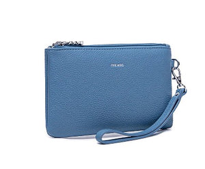 Paris Double Zip Pouch - Muted Blue Pebbled