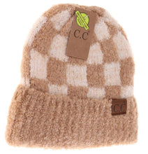 Load image into Gallery viewer, Checkered Boucle Cuff Beanie - Beige/Camel