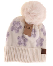 Load image into Gallery viewer, Daisy Patterned Faux Fur Beanie with Pom - Lavender