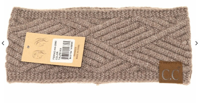 Knitted Diagonal Stripe Criss-Cross Pattern Headwrap - Taupe Mix