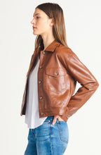 Load image into Gallery viewer, Button Front Faux Leather Jacket - Medium Brown - Dex