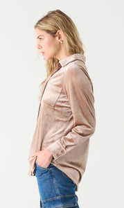 Button Front Velvet Shirt - Rusty Pink - Dex