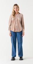 Load image into Gallery viewer, Button Front Velvet Shirt - Rusty Pink - Dex