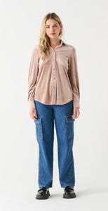 Button Front Velvet Shirt - Rusty Pink - Dex