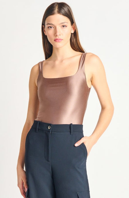 Square Neck Shimmer Bodysuit - Luxury Rose Gold - Dex