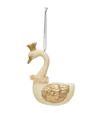 Load image into Gallery viewer, Glass Swan Ornament w/ Glitter, Crown &amp; Sisal Wreath