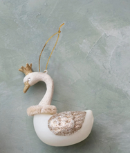 Load image into Gallery viewer, Glass Swan Ornament w/ Glitter, Crown &amp; Sisal Wreath