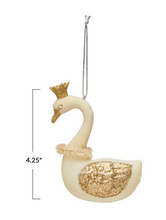 Load image into Gallery viewer, Glass Swan Ornament w/ Glitter, Crown &amp; Sisal Wreath