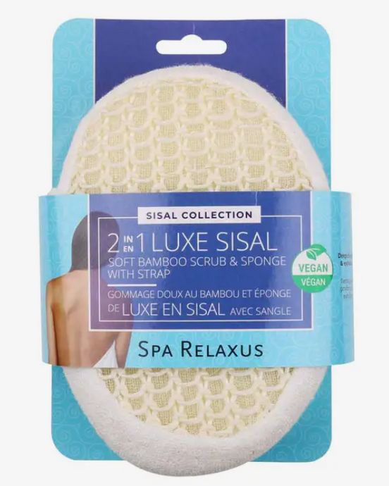 2-in-1 Luxe Sisal Soft Bamboo Scrub & Sponge with Strap - Relaxus