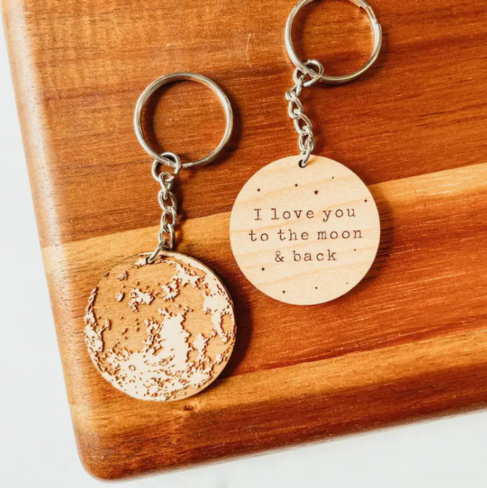 I Love You To The Moon and Back Wooden Keychain