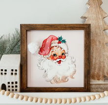Load image into Gallery viewer, Vintage Santa with Pom Pom Hat Framed Wooden Sign