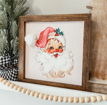 Load image into Gallery viewer, Vintage Santa with Pom Pom Hat Framed Wooden Sign