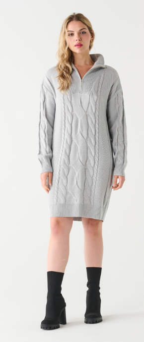 Flat Collar Zipper Front Sweater Dress - Dex