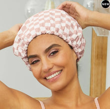 Load image into Gallery viewer, Satin Lined Flexi Shower Cap - Terracotta Checker - Kitsch