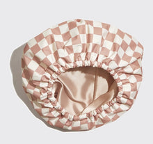 Load image into Gallery viewer, Satin Lined Flexi Shower Cap - Terracotta Checker - Kitsch