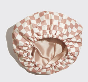 Satin Lined Flexi Shower Cap - Terracotta Checker - Kitsch