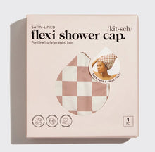 Load image into Gallery viewer, Satin Lined Flexi Shower Cap - Terracotta Checker - Kitsch