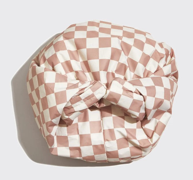 Satin Lined Flexi Shower Cap - Terracotta Checker - Kitsch