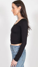 Load image into Gallery viewer, Scoop Neck Long Sleeve Tee - Black - Brunette The Label