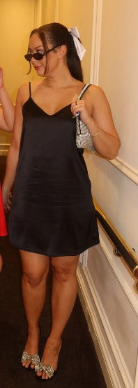 The Naomi Satin Slip Mini Dress - Black - Brunette The Label