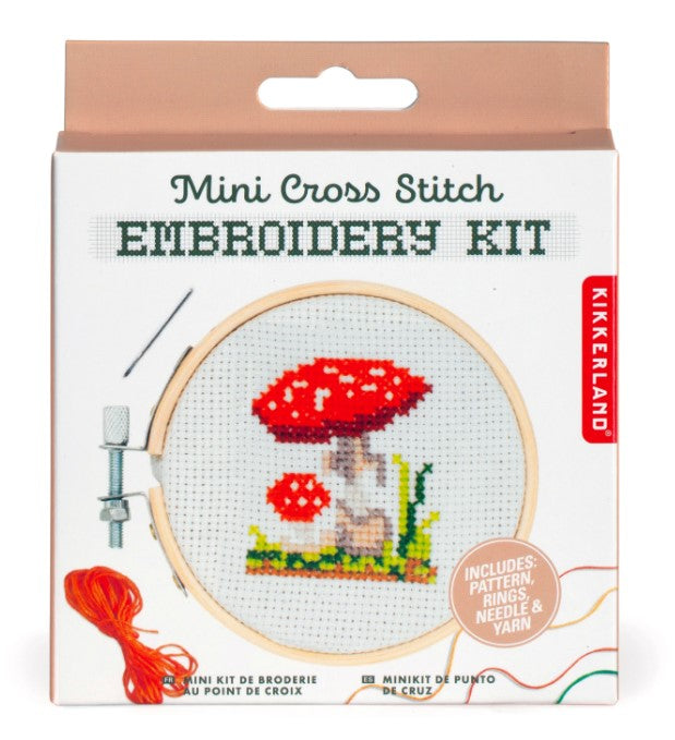 Mushroom Mini Cross Stitch Kit - Kikkerland