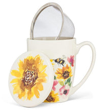 Load image into Gallery viewer, Sunflowers &amp; Bees Covered Mug &amp; Strainer - Abbott