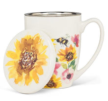 Load image into Gallery viewer, Sunflowers &amp; Bees Covered Mug &amp; Strainer - Abbott